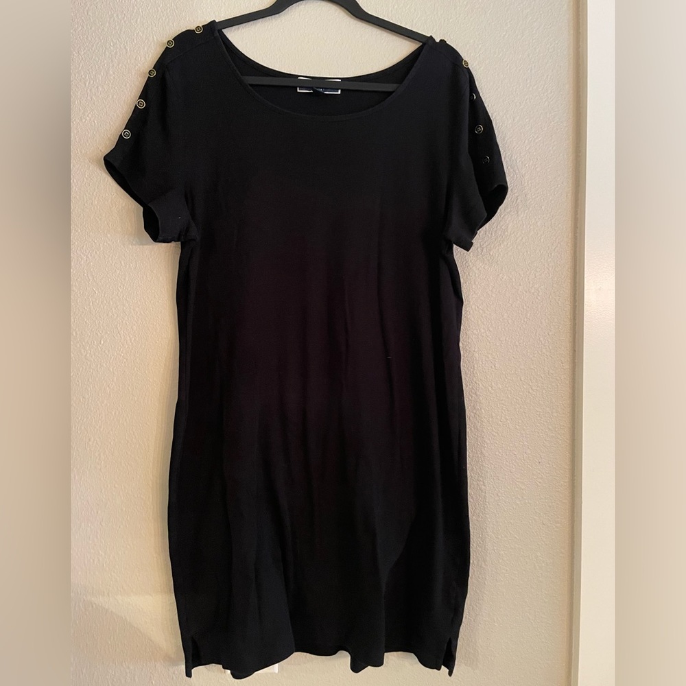 Shirt Dress - size L black with gold buttons